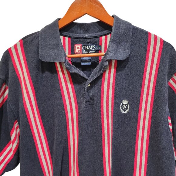 Chaps Ralph Lauren Vintage 90’s Vertical Striped Polo Shirt Size L Logo - Picture 5 of 14
